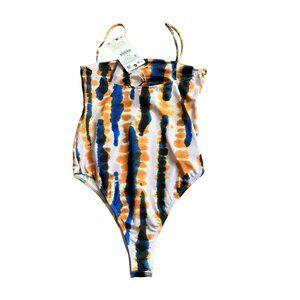ZARA Tie Dye Blue Orange Bodysuit Size Small NEW NWT